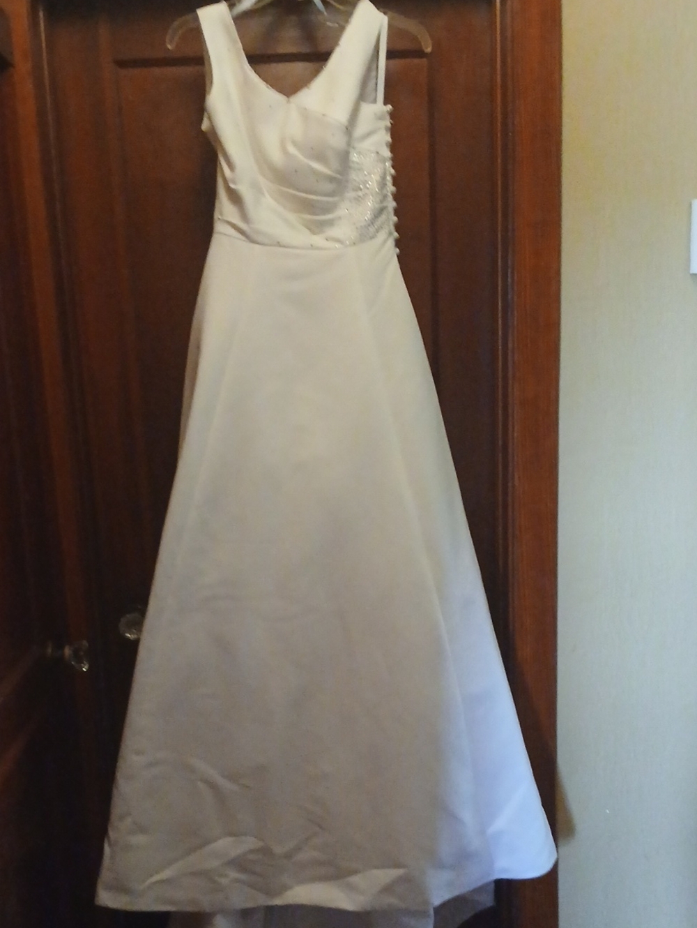 Ivory Satin A-Line Bridal Dress with Beaded Bodice
